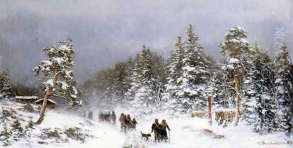 A Wintery Walk Oil Painting by Hjalmar (Magnus) Munsterhjelm