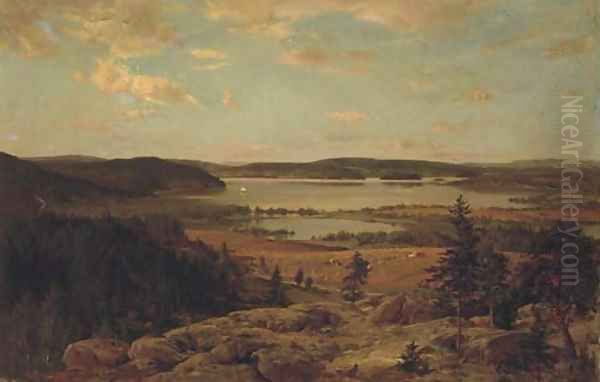 Roineen lahdelma the bay of Lake Roine, Finland Oil Painting by Hjalmar (Magnus) Munsterhjelm