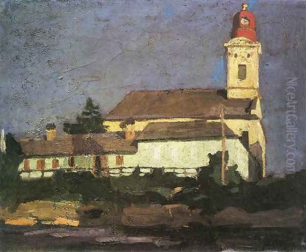 The Reformed Church from Hid Street 1900-05 Oil Painting by Jeno Maticska