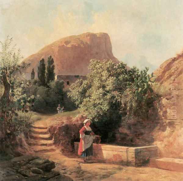 Italian Garden with Female Figure 1863 Oil Painting by Ferenc Marko