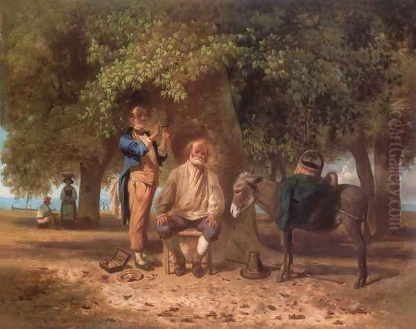 Travelling Barber 1863 Oil Painting by Ferenc Marko