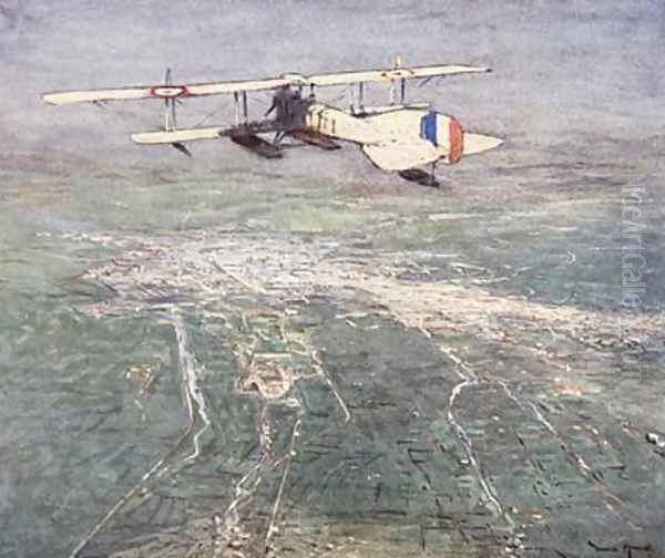 Sea plane flying over Damascus illustration from The Naval Front by Gordon S Maxwell 1920 Oil Painting by Donald Maxwell