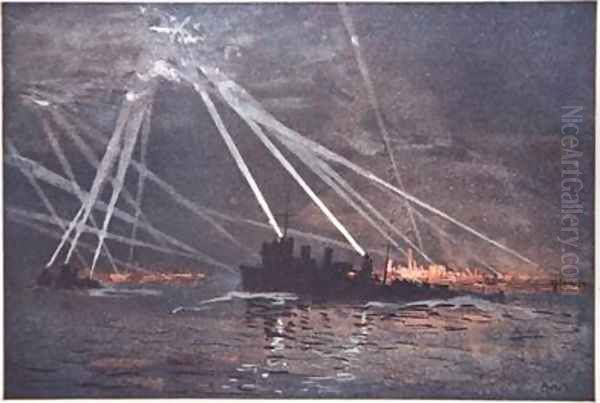 Blood and Iron An Airraid in the North illustration from The Naval Front by Gordon S Maxwell 1920 Oil Painting by Donald Maxwell