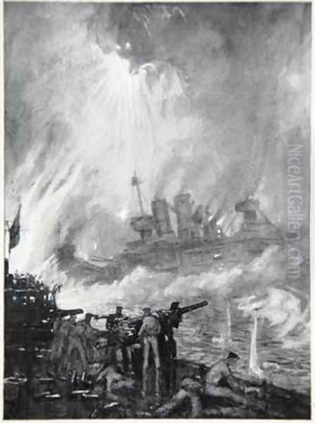 Fight the Last Gun the Gallant end of HMS Tiperrary at Jutland Oil Painting by Donald Maxwell