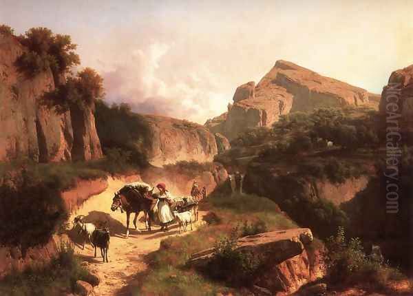 Italian Landscape with Sheperdess 1875 Oil Painting by Andras Marko