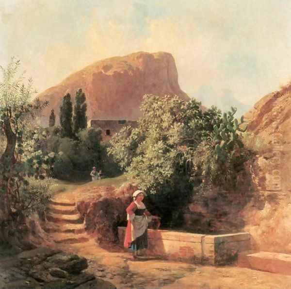 Italian Garden with Female Figure 1863 Oil Painting by Andras Marko