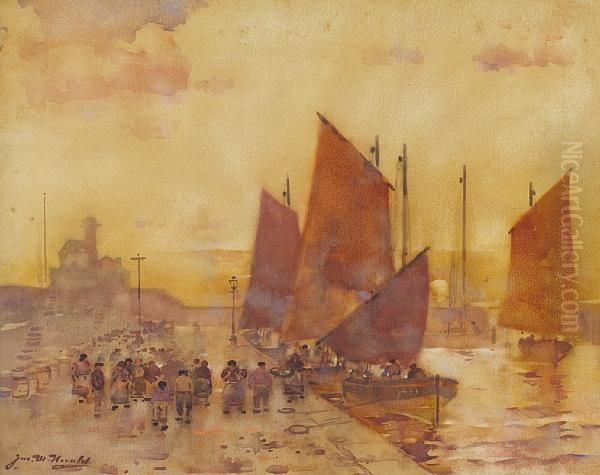 On The Quay, Arbroath Oil Painting by James Watterston Herald