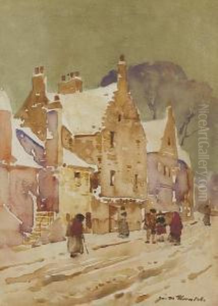 A Snowy Forfar Street Oil Painting by James Watterston Herald