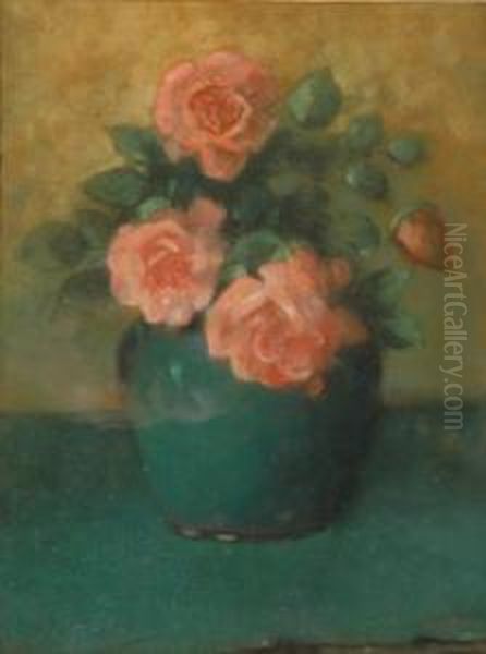 Pink Roses In A Vase Oil Painting by James Watterston Herald