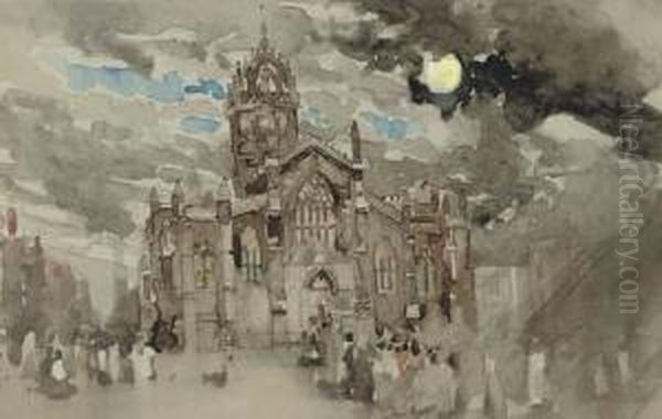 A Procession At St Giles, Edinburgh Oil Painting by James Watterston Herald