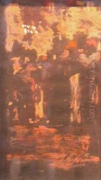 Figures By Lamplight Oil Painting by James Watterston Herald