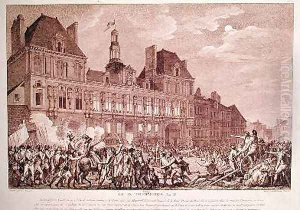 Robespierre Saint-Just Couthon and Hanriot Taking Refuge in the Hotel-de-Ville in Paris Oil Painting by Charles Monnet