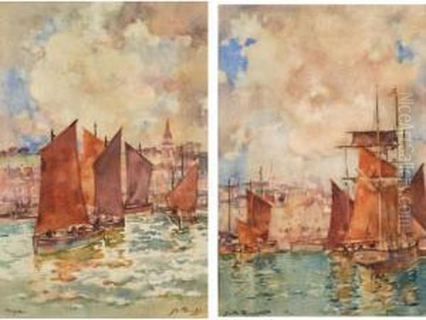 Harbour; Leaving Harbour, A Pair Oil Painting by James Watterston Herald