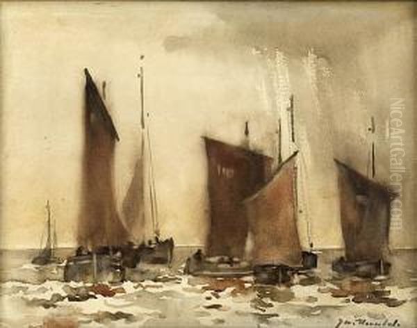 Fishing Fleet Setting Out Oil Painting by James Watterston Herald