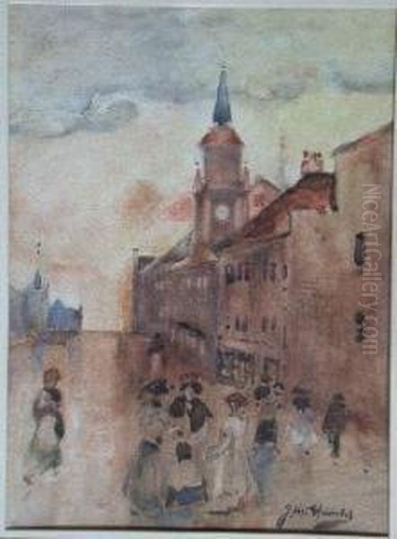 Figures In A Village Street Oil Painting by James Watterston Herald