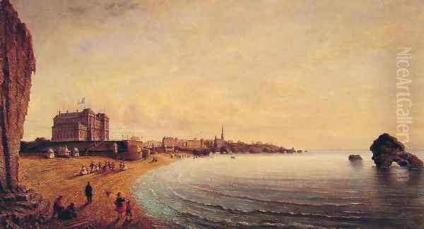 The beach at Biarritz Oil Painting by Louis Moullin