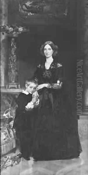 Marie-Caroline de Bourbon-Sicile 1822-69 Duchess of Aumale and her Son the Prince of Conde 1851 Oil Painting by Victor Mottez