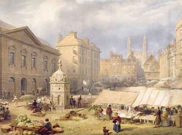 Cambridge Market Place 1841 Oil Painting by Frederick Mackenzie