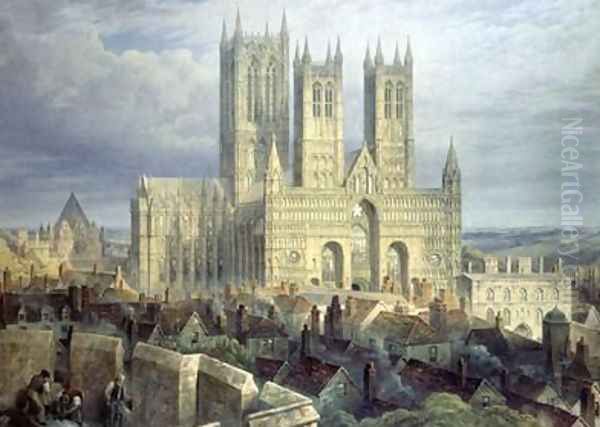 Lincoln Cathedral from the North West 1850 Oil Painting by Frederick Mackenzie