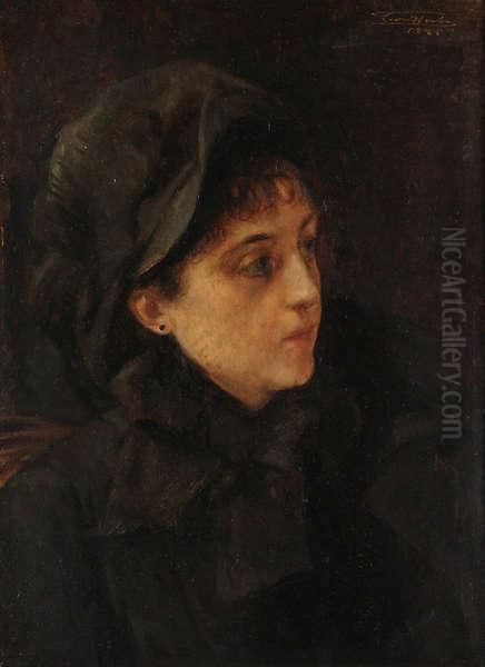 Portret Van Een Opzijkijkende Jonge Vrouw. Oil Painting by Leon Herbo