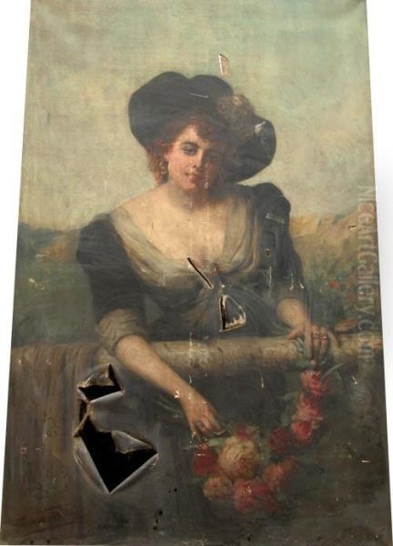 Damesportret - Portrait De Dame. Oil Painting by Leon Herbo