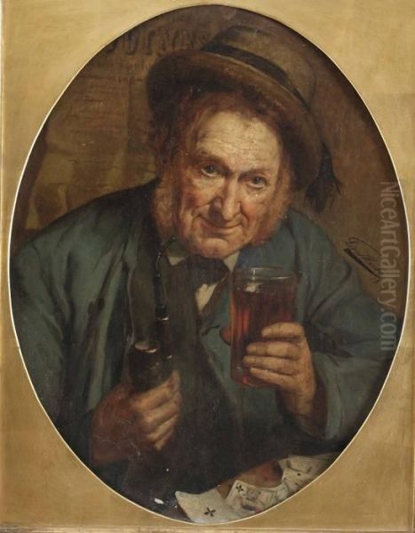 Man Med Pipa Oil Painting by Leon Herbo