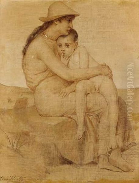 Femme Et Son Enfant Oil Painting by Leon Herbo