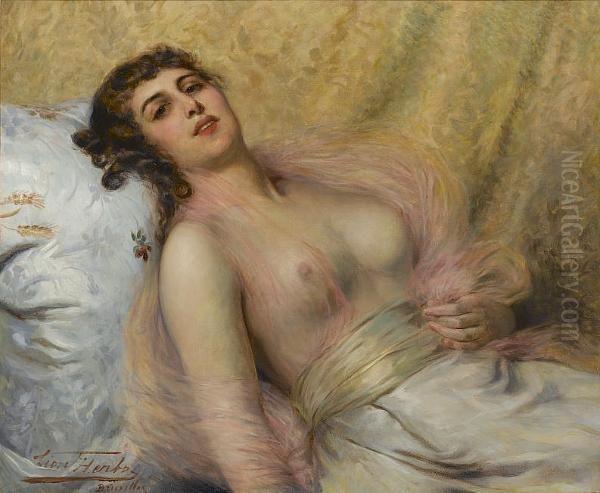 A Reclining Beauty Oil Painting by Leon Herbo