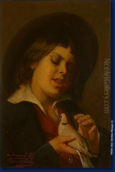 L'enfant A La Tourterelle Oil Painting by Leon Herbo