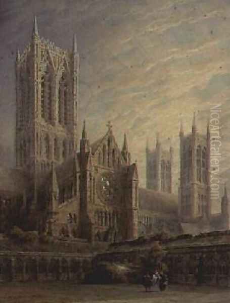 Lincoln Cathedral from the Cloisters Oil Painting by Frederick Mackenzie