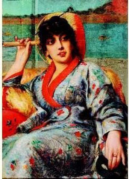 Jeune Femme Au Kimono Oil Painting by Leon Herbo