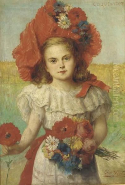 Coquelicot: A Young Girl With Poppies Oil Painting by Leon Herbo