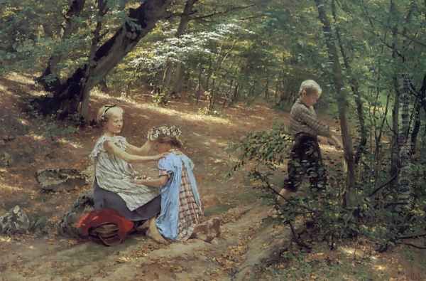 Children in the forest Oil Painting by Friedrich Miess