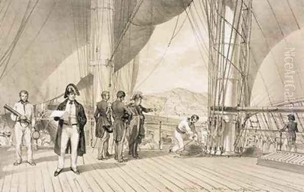 The Comte de Bourmont and Admiral Duperre on board lAmiral on arrival at Algiers Oil Painting by Antoine Leon Morel-Fatio