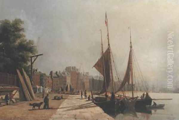 Early Morning Quayside Le Havre 1853 Oil Painting by Antoine Leon Morel-Fatio