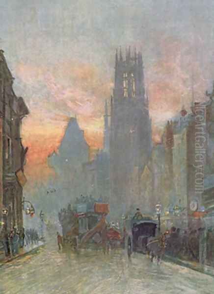 View looking down Fleet Street London late 19th century Oil Painting by Herbert Menzies Marshall