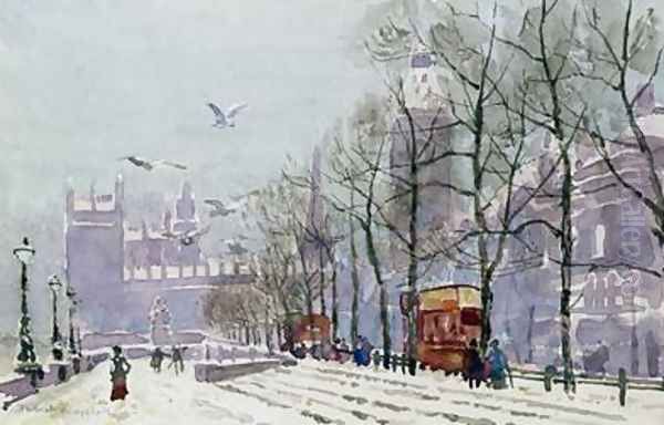 A Winters Day Westminster Oil Painting by Herbert Menzies Marshall