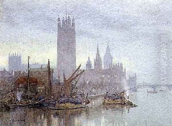 Twilight from Lambeth Bridge Oil Painting by Herbert Menzies Marshall