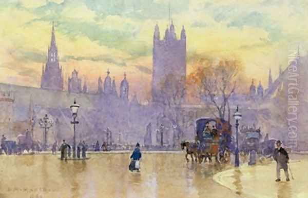 Parliament Square at Dusk 1889 Oil Painting by Herbert Menzies Marshall