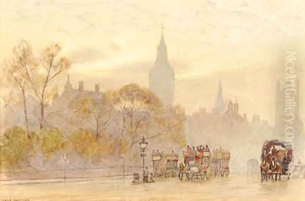 A London street scene at dusk Oil Painting by Herbert Menzies Marshall