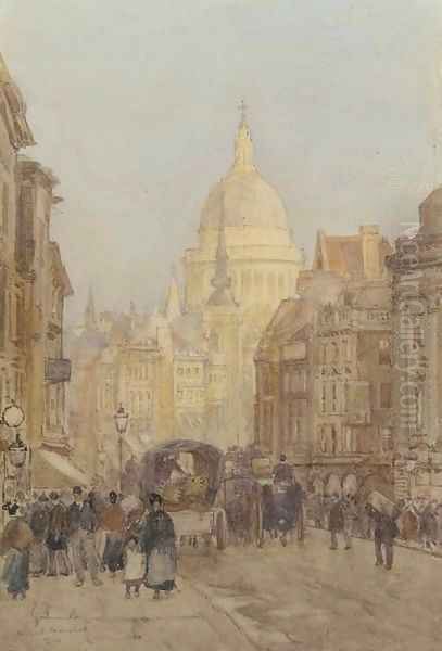 Fleet Street looking towards St. Paul's Oil Painting by Herbert Menzies Marshall