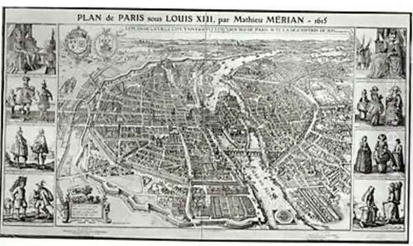 Birds Eye Plan of Paris 1615 Oil Painting by Matthaus the Elder Merian