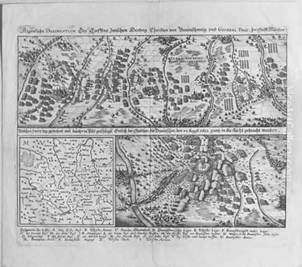 Map of the Battle of Stadtlohn between the Imperial troops led by General Tilly and the Protestant troops under Christian of Brunswick Oil Painting by Matthaus the Elder Merian