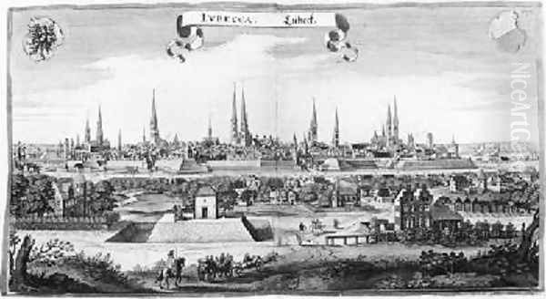 View of Lubeck Oil Painting by Matthaus the Elder Merian