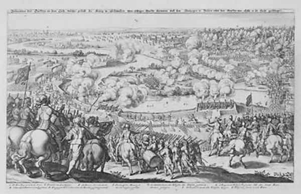 The Battle of Rain am Lech victory of the Protestant Swedes against the Catholic troops of Tilly 15th April 1632 from Theatrum Europaeum Volume II 1633 Oil Painting by Matthaus the Elder Merian