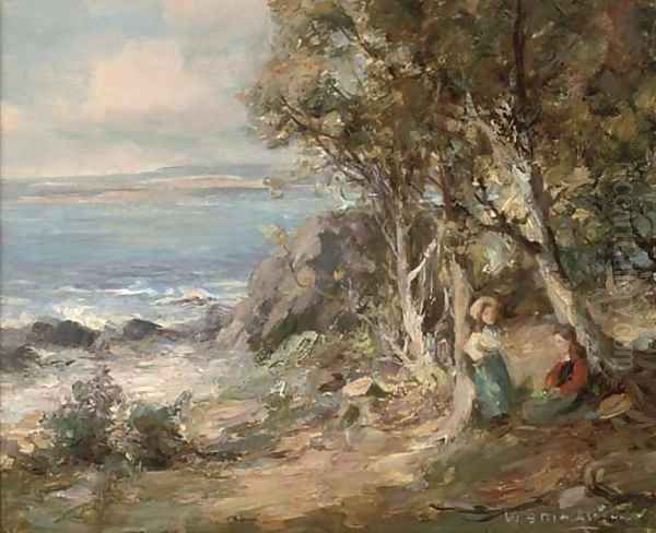 Young girls beside trees overlooking the sea Oil Painting by William Stewart MacGeorge