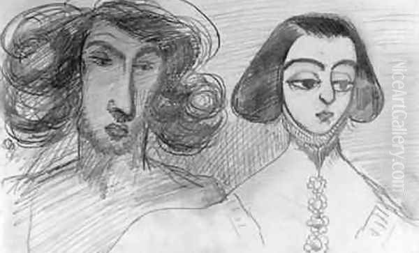 Self Portrait with George Sand 1804-76 Oil Painting by Alfred de Musset