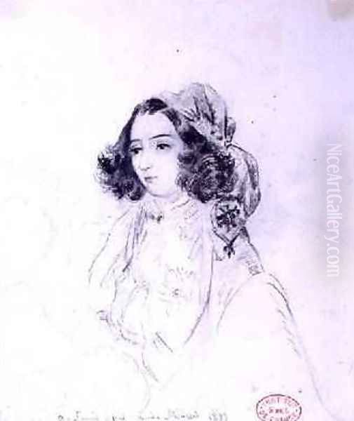 George Sand 1804-76 Wearing a Headscarf 1833 Oil Painting by Alfred de Musset