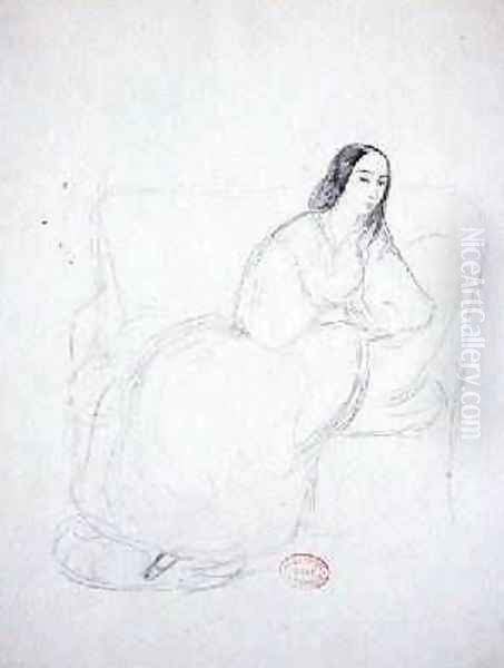 George Sand 1804-1876 seated on a sofa 1833 Oil Painting by Alfred de Musset