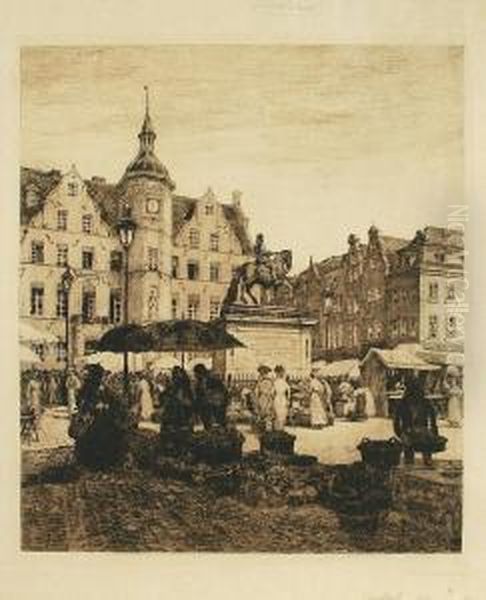 Dusseldorfer Marktplatz Mit Jan-wellem-denkmal Oil Painting by Heinrich Hermanns